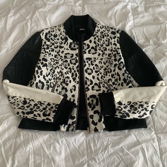 Nicholas Leopard Print Leather Combo Bomber - Picture 2 of 8